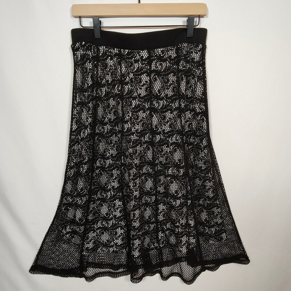 Lapis Crochet Lace Skirt Women's Large Black Paisley Lined Midi